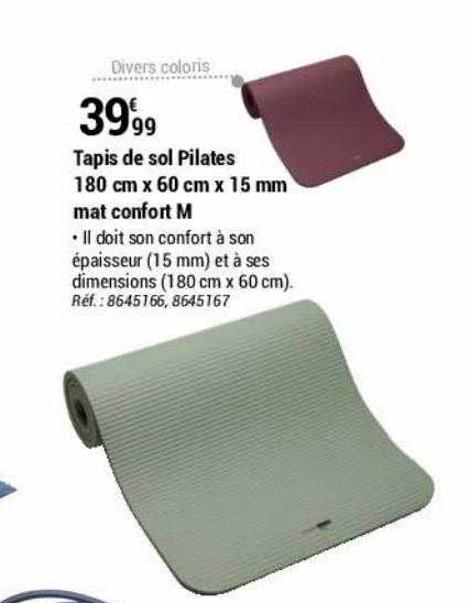 Tapis De Sol Pilates 180 Cm X 60 Cm X 15 Mm Mat Confort M
