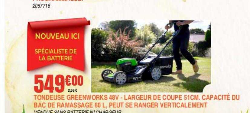 tondeuse greenworks 48v - largeur de coupe 51 cm