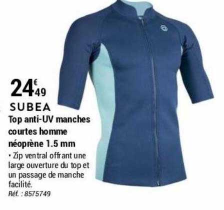 top anti-uv manches courtes homme néoprène 1.5 mm subea