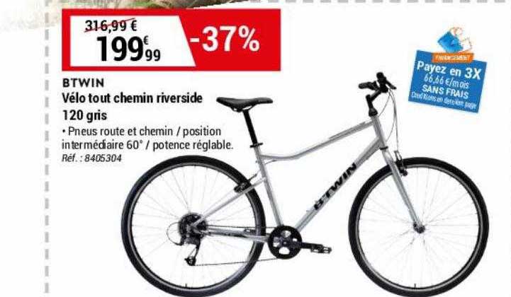 vélo tout chemin riverside 120 gris btwin