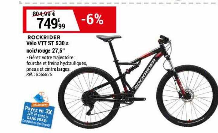 vélo vtt st 530 s noir-rouge 27,5" rockrider