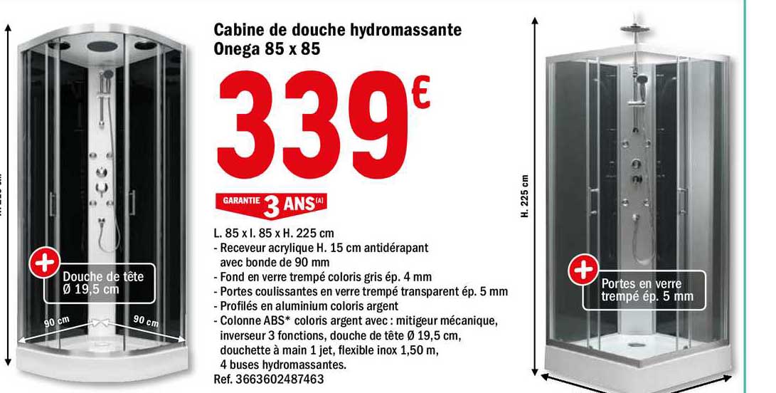 Cabine De Douche Hydromassante Onega 85 X 85