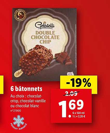 6 bâtonnets double chocolate chip gelatelli