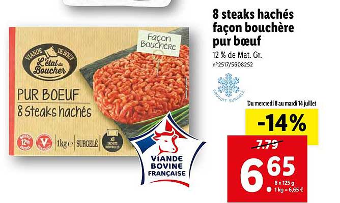 8 steaks hachés façon bouchère pur bœuf