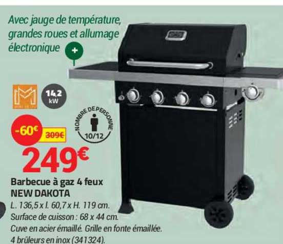 barbecue à gaz 4 feux new dakota