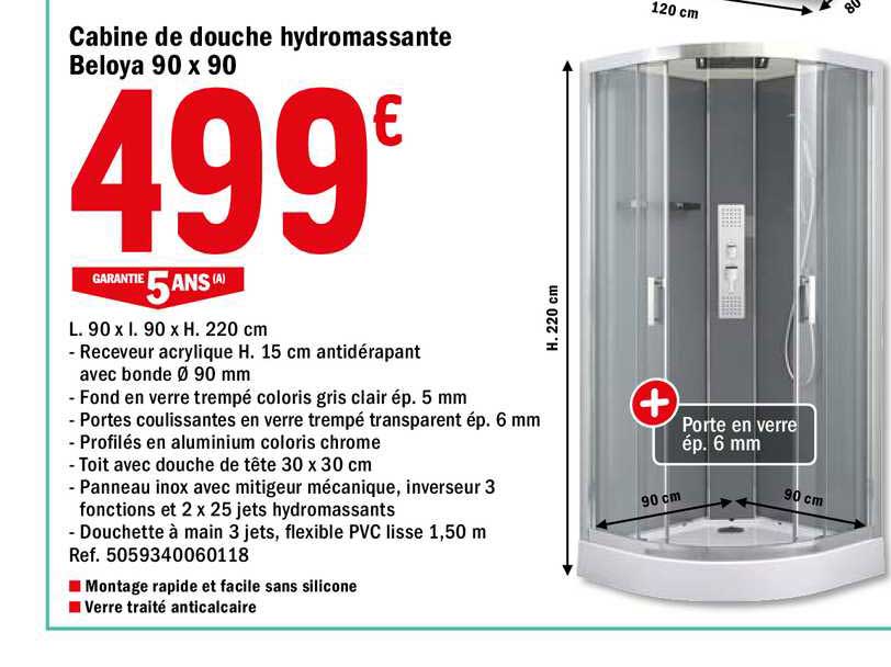 cabine de douche hydromassante beloya 90x90