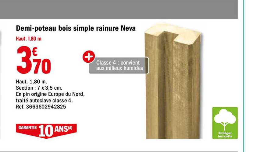 demi poteau bois simple rainure neva