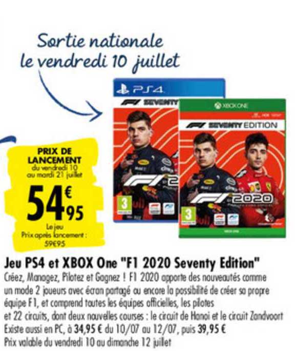 jeu ps4 et xbox one "f1 2020 seventy edition"