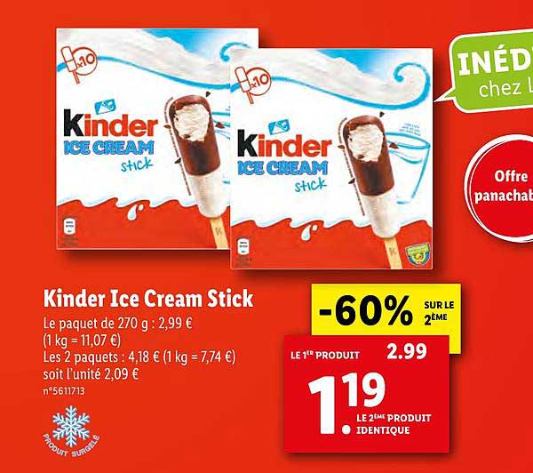 kinder ice cream stick -60% sur le 2ème