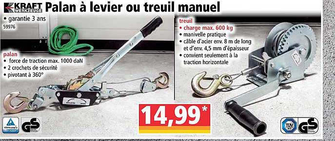 kraft werkzeuge palan à levier ou treuil manuel