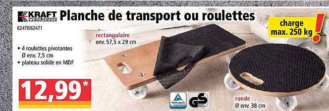 kraft werkzeuge planche de transport ou roulettes