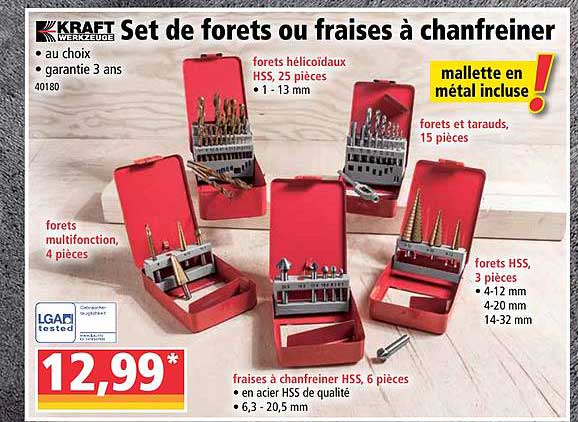 Kraft Werkzeuge set de forets ou fraises à chanfreiner
