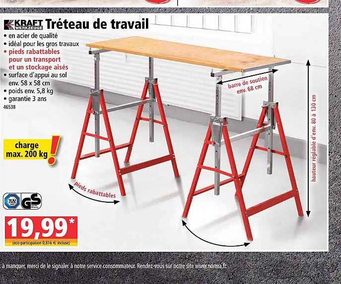 kraft werkzeuge  tréteau de travail