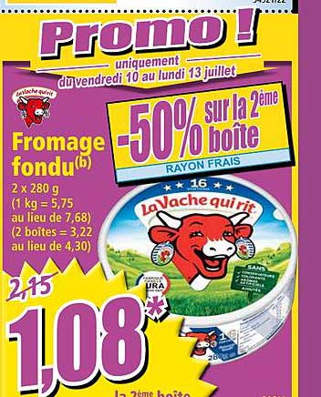 la vache qui rit fromage fondu -50% sur la 2ème boîte