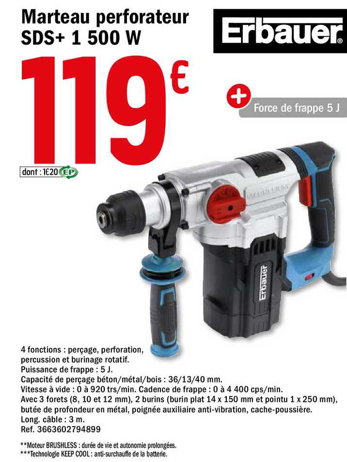 marteau perforateur sds+ 1 500 w erbauer