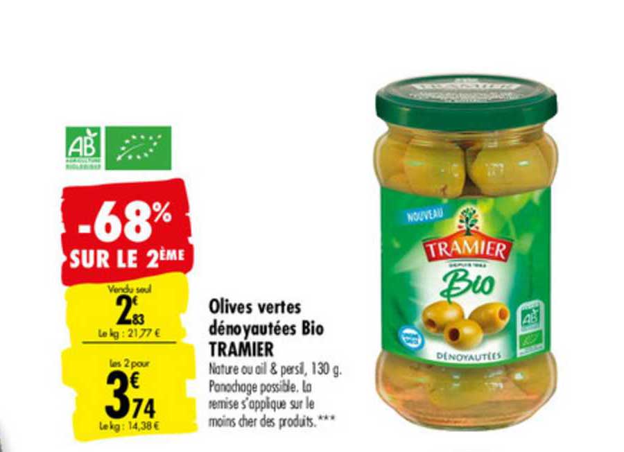 Olives Vertes Dénoyautées Bio Tramier