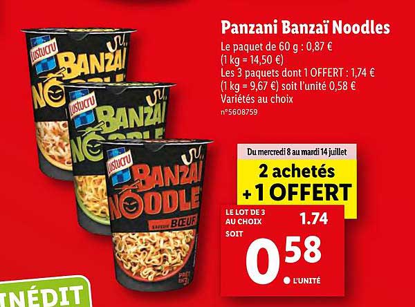 panzani banzaï noodles 2 achetées + 1 offert