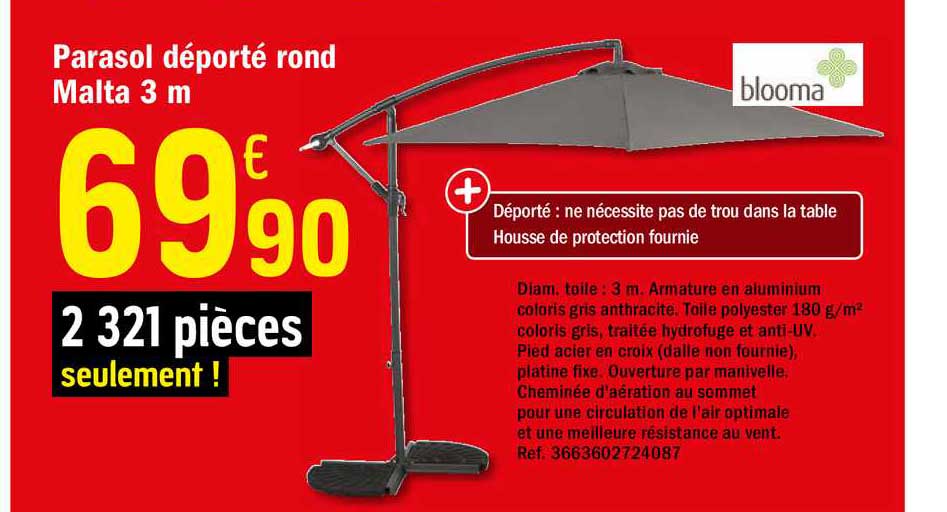 Parasol Déporté Rond Malta 3 M Blooma