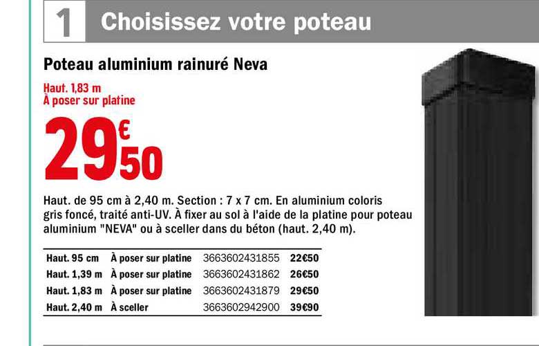 Poteau Aluminium Rainuré Neva
