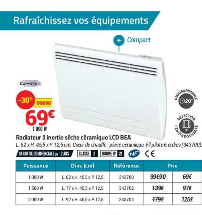 radiateur à inertie sèche céramique lcd bea