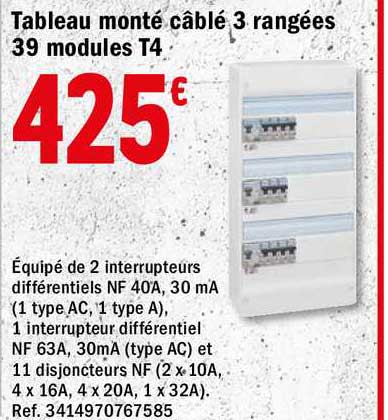 tableau  monté câblé 3 rangées 39 modules t4