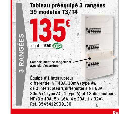 tableau prééquipé 3 rangées 39 modules t3 t4