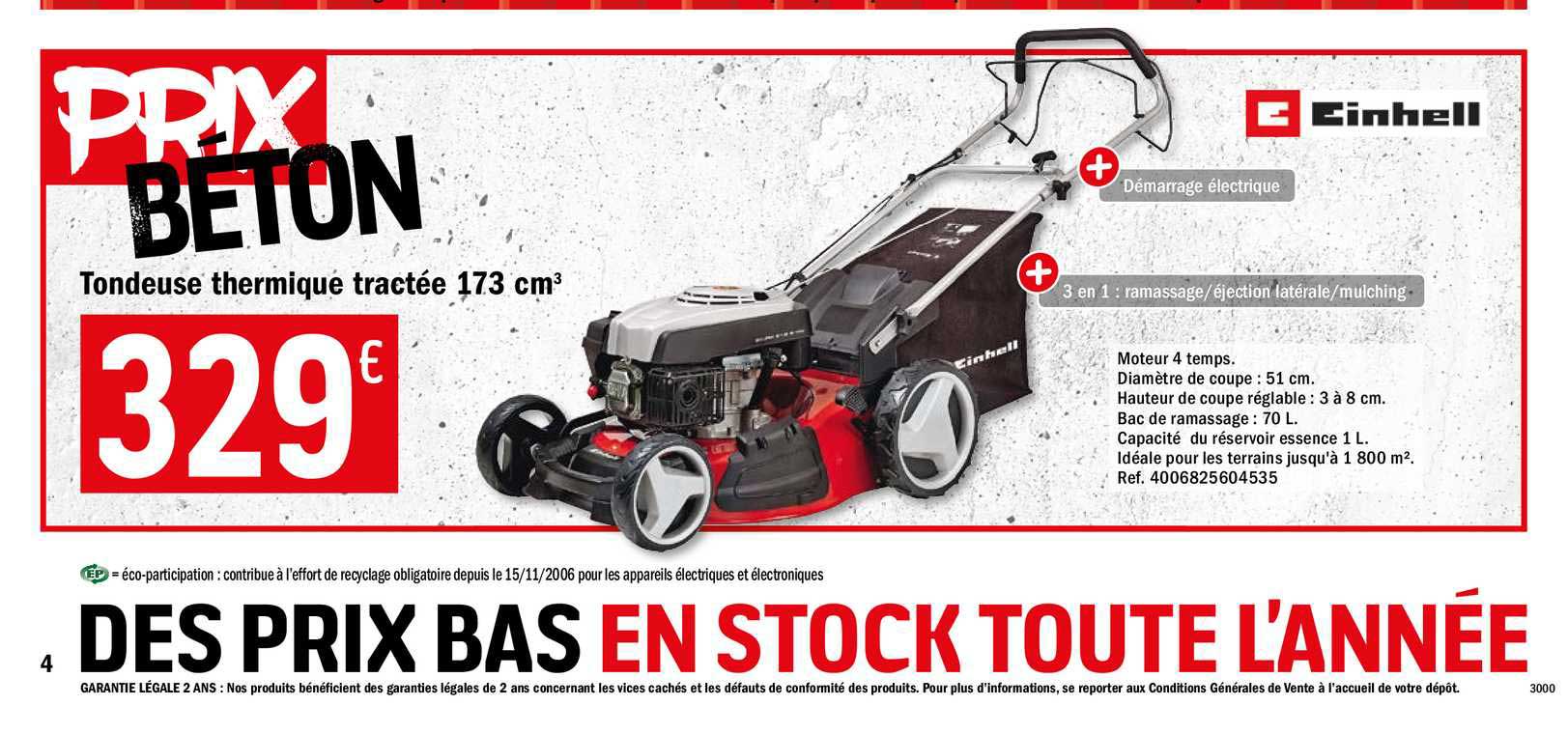 tondeuse thermique tractée 173 cm3