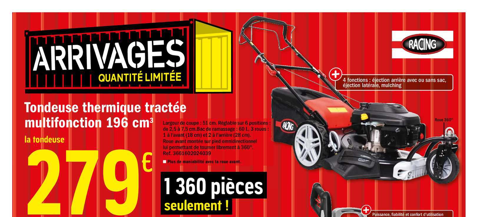 tondeuse thermique tractée multifonction 196 cm3