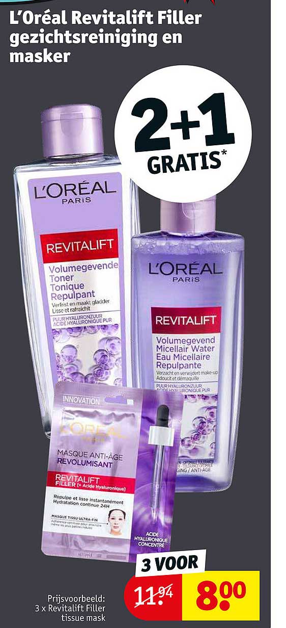 l'oréal revitalift filler gezichtsreiniging en masker