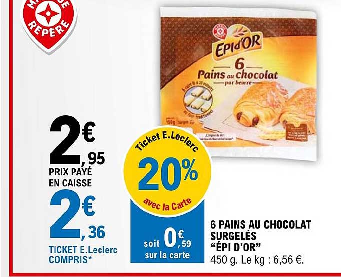 6 pains au chocolat surgelés "épi d'or"