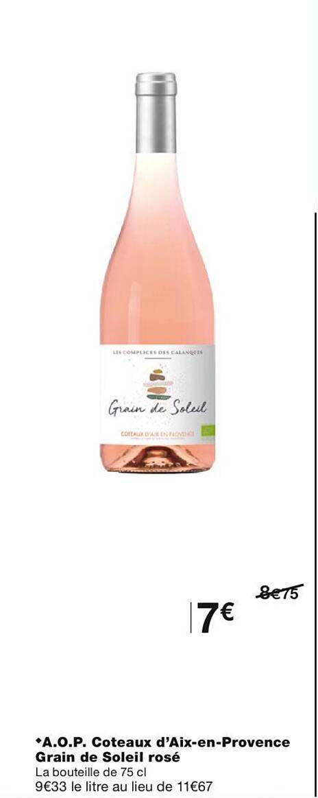 a.o.p. côteaux d'aix-en-provence grain de soleil rosé