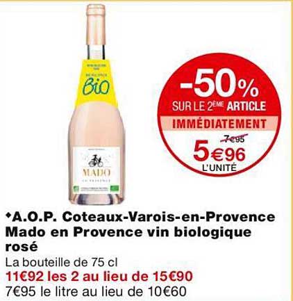 a.o.p. coteaux-varois-en-provence mado en provence vin biologique rosé