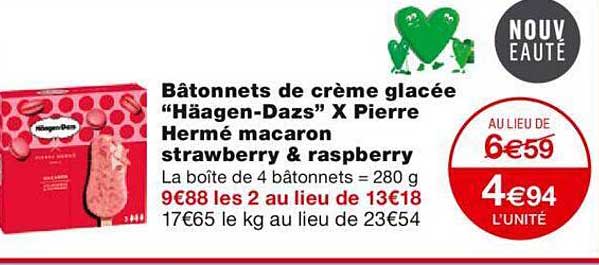 bâtonnets de crème glacée "häagen-dazs" x pierre hermé macaron strawberry & raspberry
