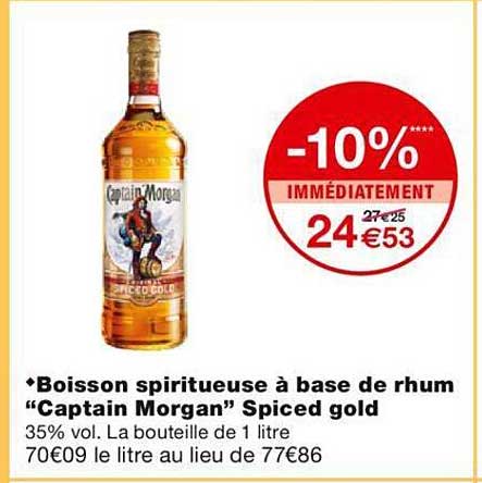 boisson spiritueuse à base de rhum "captain morgan" spiced gold