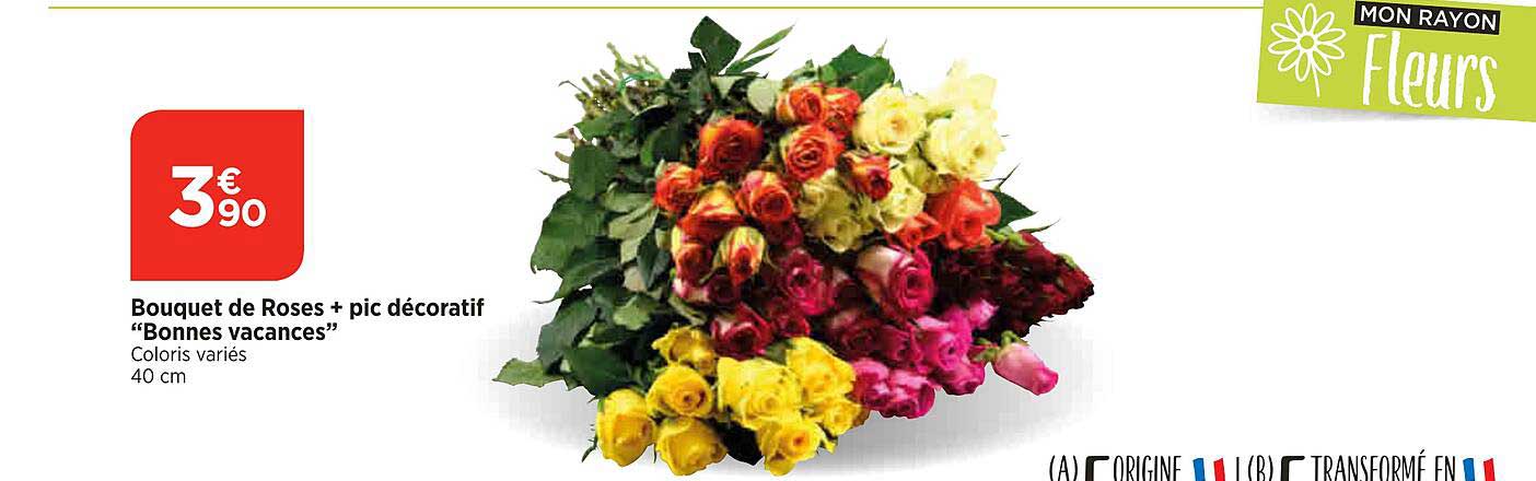 bouquet de roses + pic décoratif "bonnes vacanes"