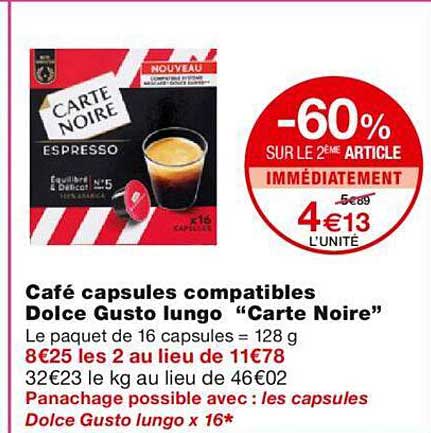 café capsules compatibles dolce gusto lungo "carte noire"