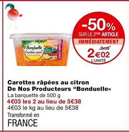 carottes râpées au citron de nos producteurs "bonduelle"