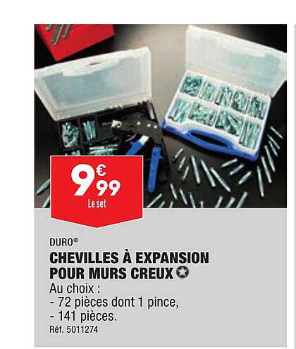 chevilles à expansion pour murs creux duro