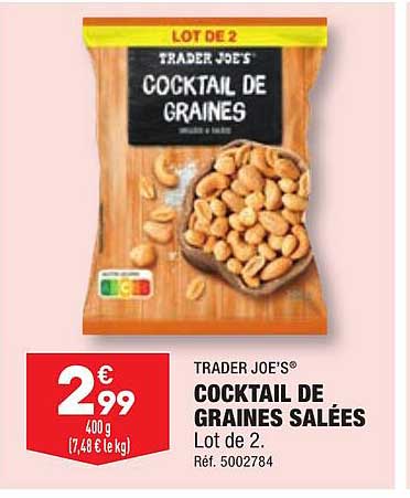 cocktail de graines salées tradel joe's