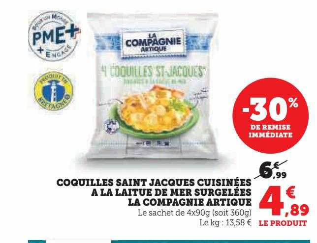 coquilles saint jacques cuisinées à la laitue de mer surgelées la compagnie artique