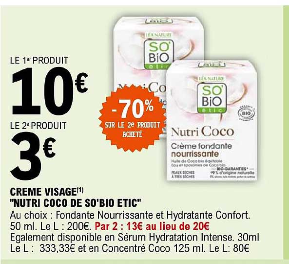Crème Visage "nutri Coco De So'bio étic"