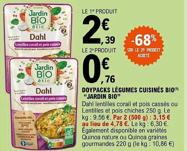 Doypacks Légumes Cuisinés Bio "jardin Bio"