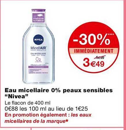 eau micellaire 0% peaux sensibles "nivea"