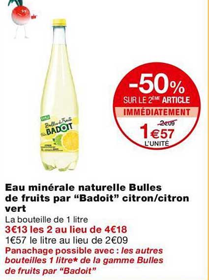 eau minérale naturelle bulles de fruits par "badoit" citron/citron vert