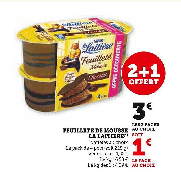 feuillete de mouse la laitière 2+1 offert