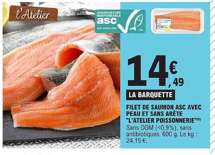 filet de saumon asc avec peau et sans arête "l'atelier poissonnerie"