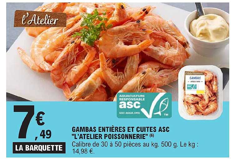 gambas entières et cuites asc "l'atelier poissonnerie"