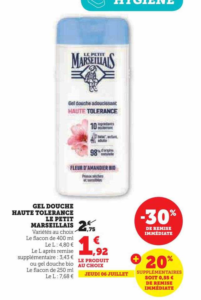 gel douche haute tolérance le petit marseillais