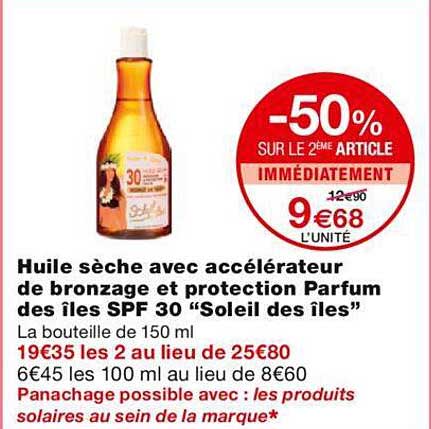 huile sèche avec accélérateur bronzage et protection parfum des îles spf 30 "soleil des îles"