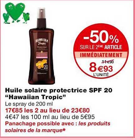 huile solaire protectrice spf 20 "hawaiian tropic"